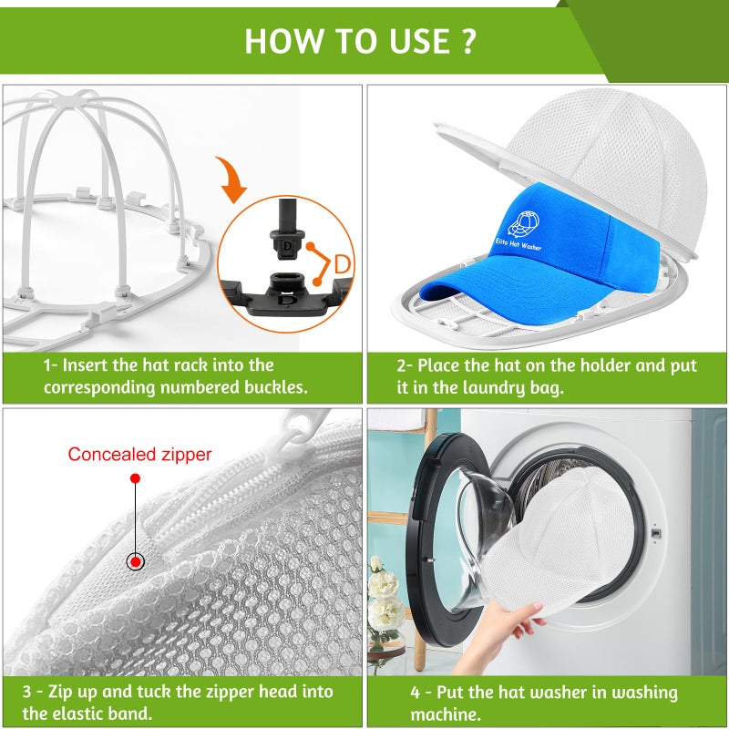 Eiito Hat Washer Cage Hat Cleaner  Hat Washer for baseball caps for Washing Machine or Dishwasher  Ball Cap Washer Frame for Flat & Curved Hats.2-Pack White - Image 4
